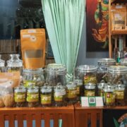 Our store counter with many but not all of our strains, along with cookies, jellies, cbd products, paraphernalia such as Teak Wood and Glass Bongs and papers, Rips etc.