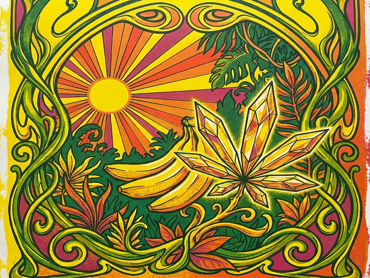 Banana Blaze 1970s Psychedelic Silkscreen Poster