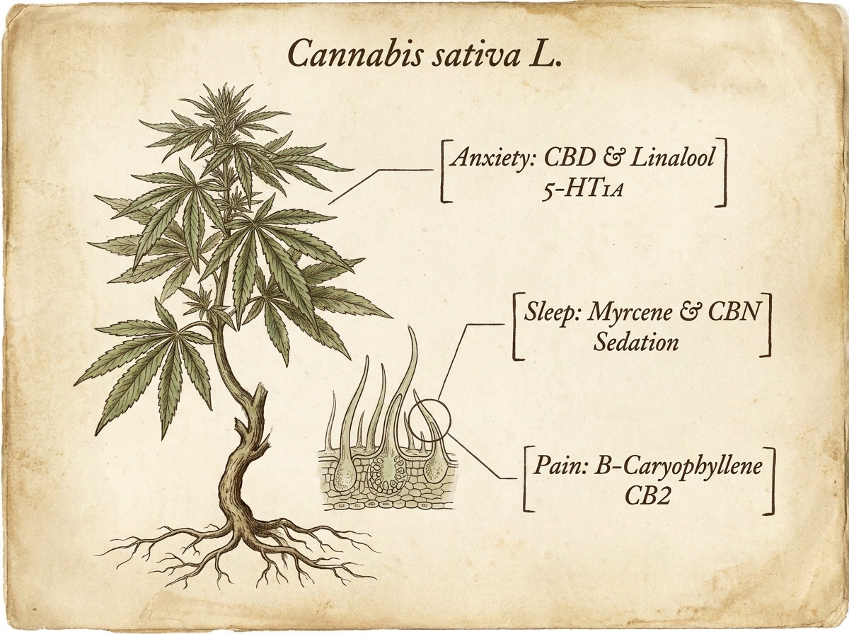 Darwinian Botanical Infographic of Medical Cannabis Terpenes and Cannabinoids