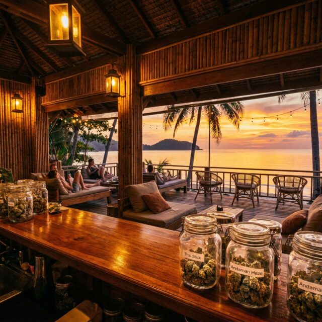 Tropical Koh Lanta Cannabis Dispensary Lounge at Sunset