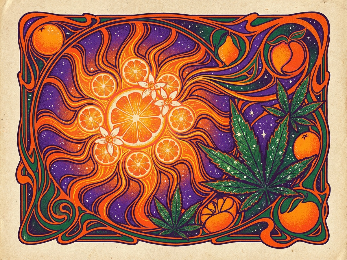 Critical Orange Punch 1970s Retro Botanical Psychedelic Poster Art