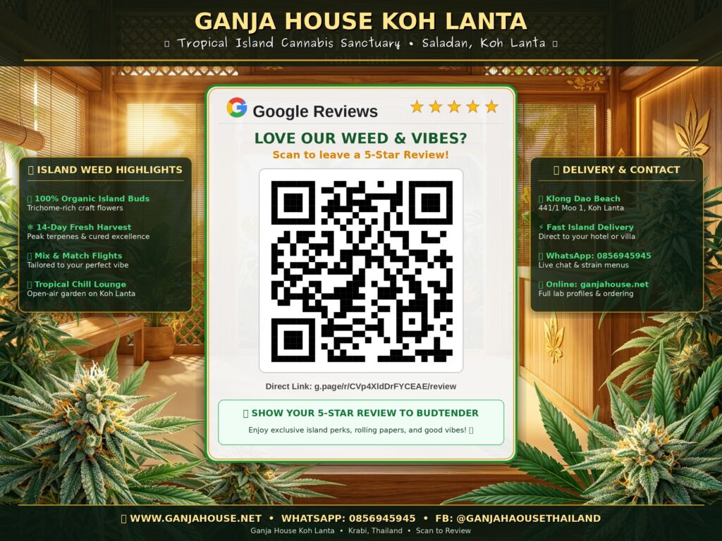 Ganja House Koh Lanta 5-Star Google Review 4x3 Digital Signage Display