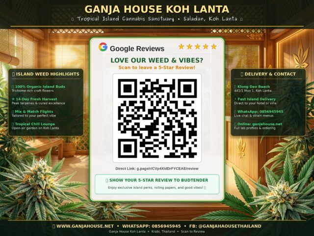 Ganja House Koh Lanta 5-Star Google Review 4x3 Digital Signage Display