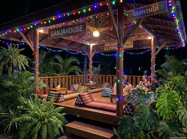 Ganja House Nighttime Chillout Patio with Fairy Lights