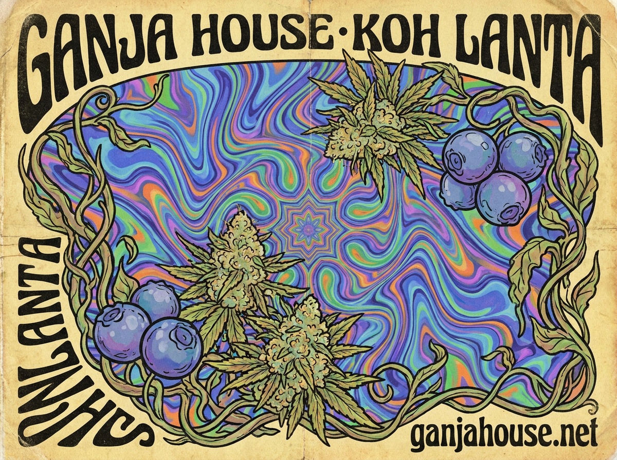 Glueberry OG 1970s Retro Botanical Psychedelic Strain Art