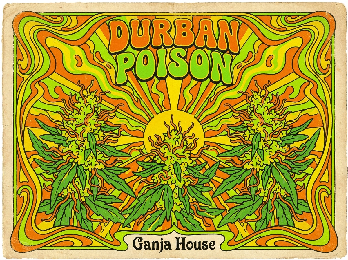Durban Poison 1970s Retro Botanical Psychedelic Poster Art