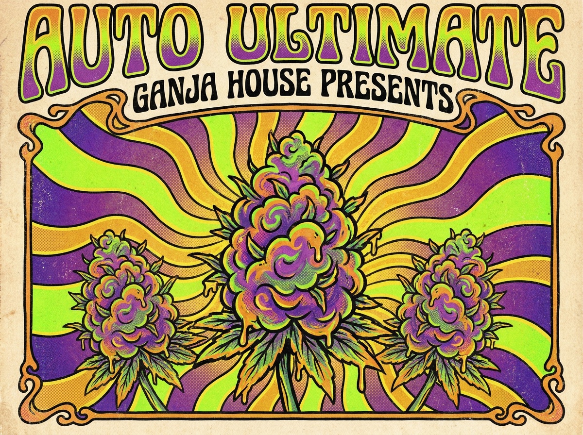 Auto Ultimate 1970s Retro Botanical Psychedelic Poster Art