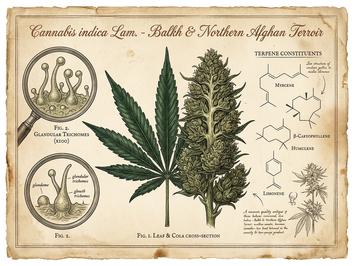 Afghani #1 Botanical Plate - Cannabis indica Taxonomic Illustration
