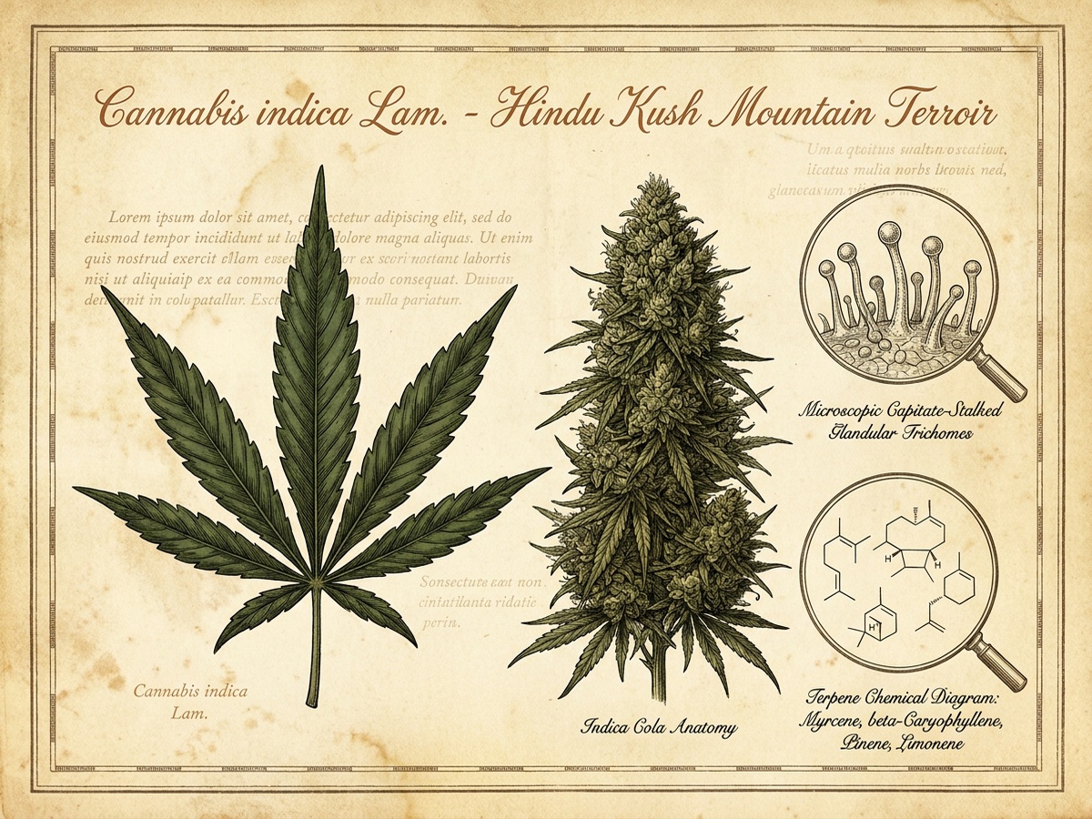 Hindu Kush Botanical Plate - Cannabis indica Taxonomic Illustration