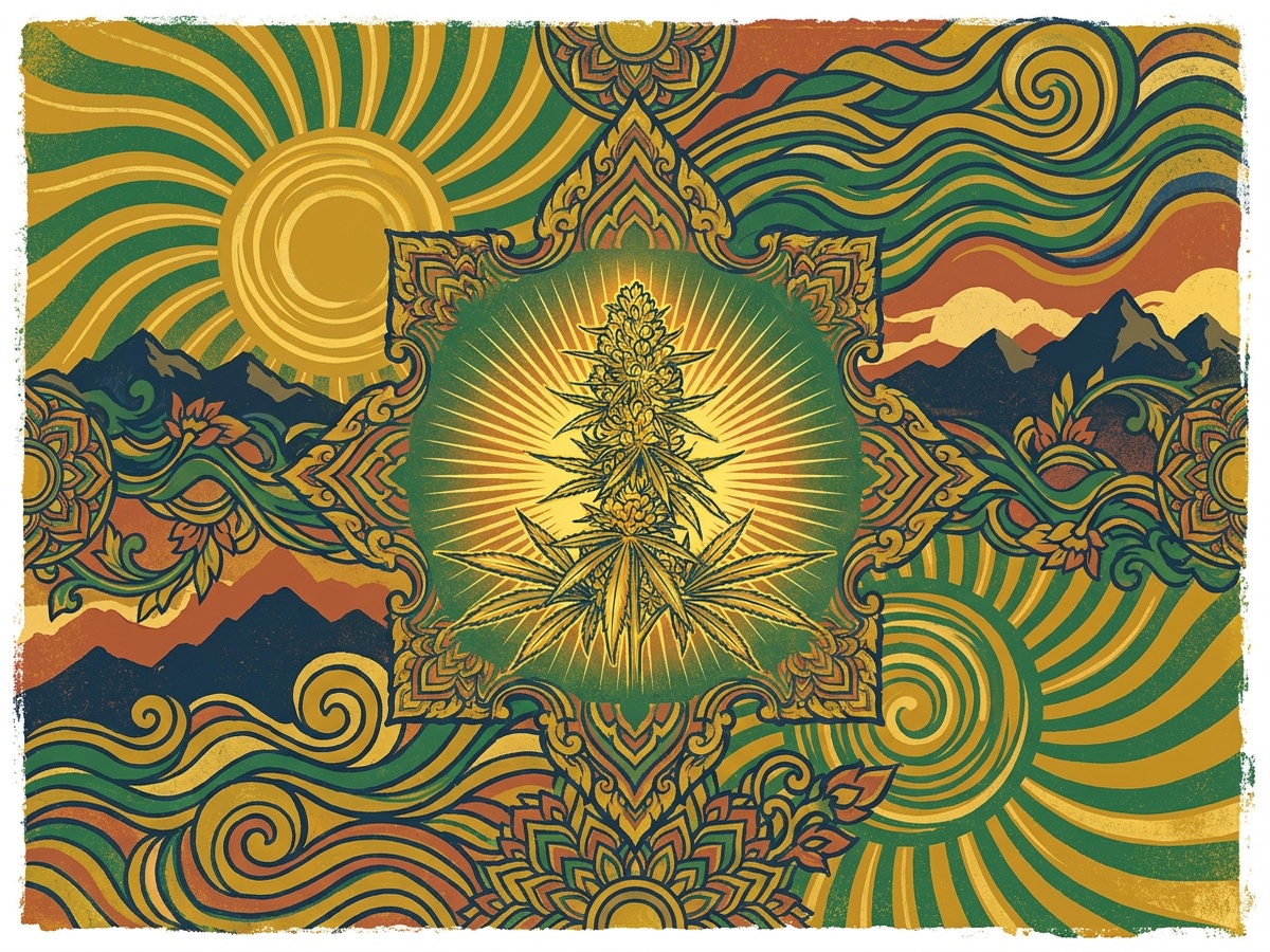 Isan Sativa Landrace 1970s Counterculture Psychedelic Silkscreen Poster