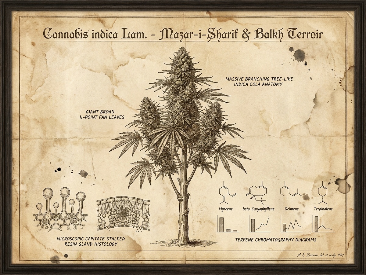 Mazar-i-Sharif Botanical Plate - Cannabis indica Taxonomic Illustration