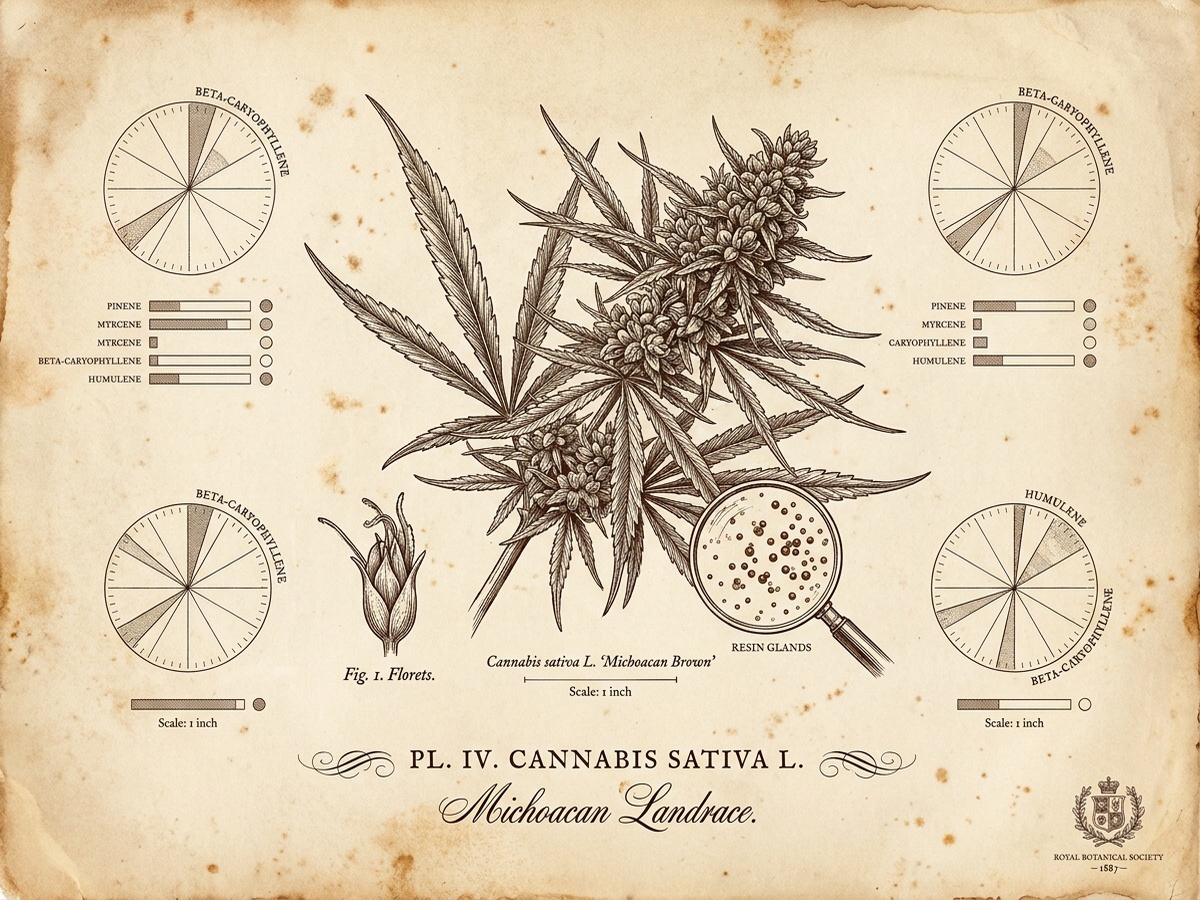 Michoacan Brown/Green Botanical Infographic on Antique Parchment