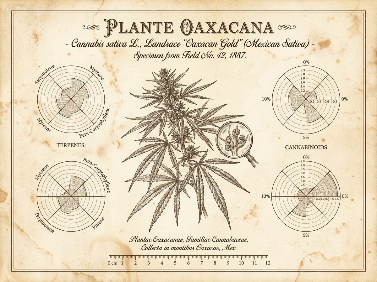 Oaxacan Gold Botanical Infographic on Antique Parchment