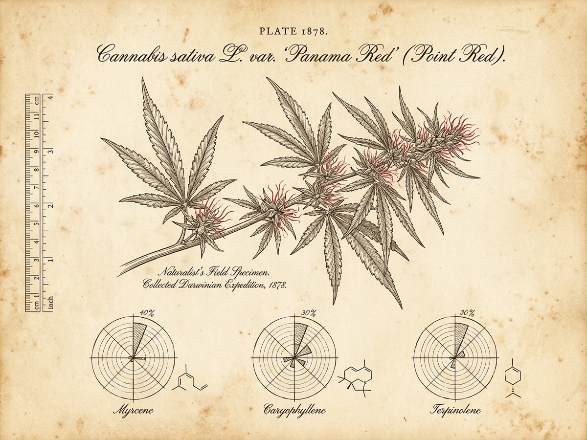 Panama Red Botanical Infographic on Antique Parchment