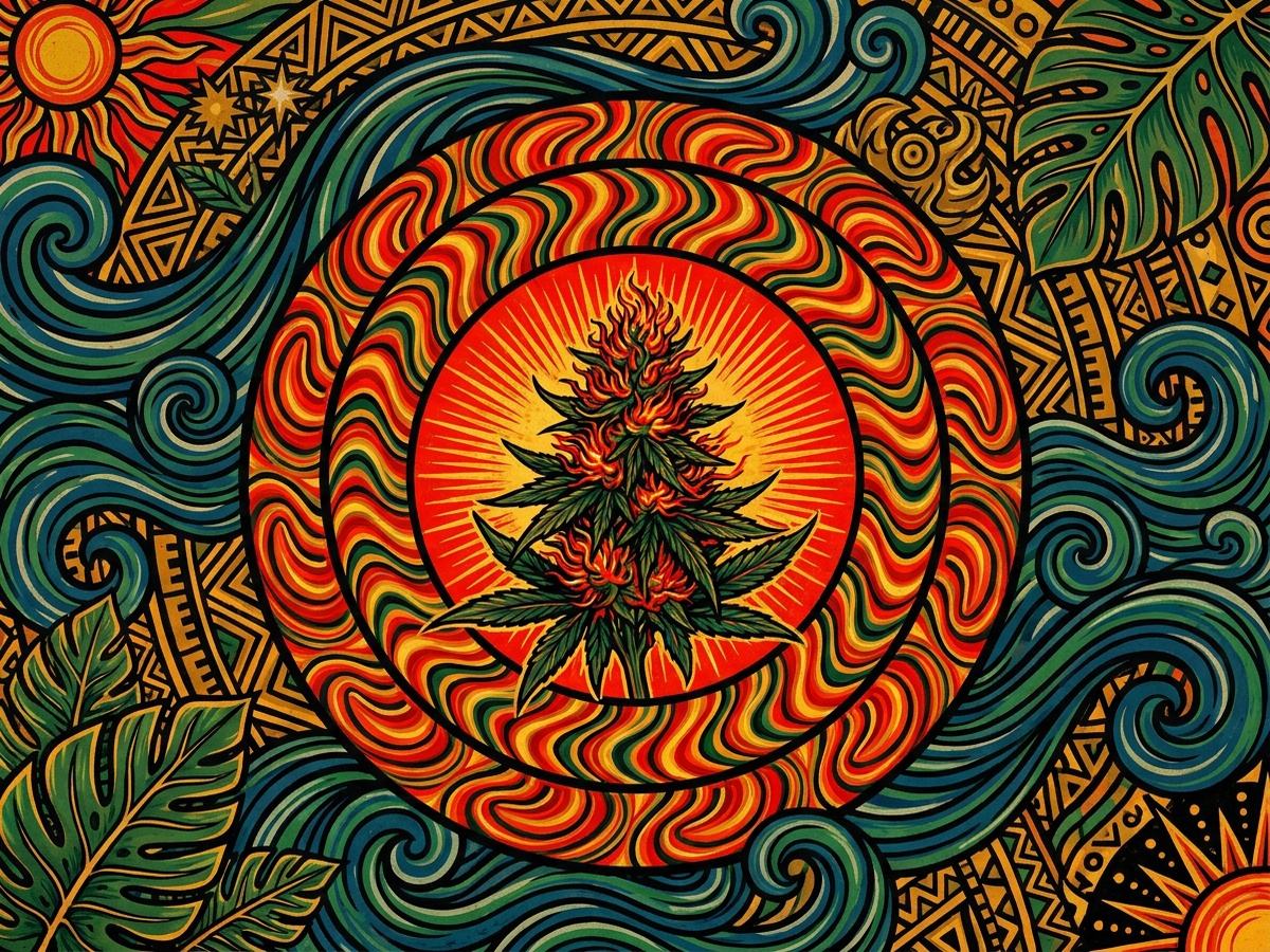 Red Congolese 1970s Counterculture Psychedelic Silkscreen Poster