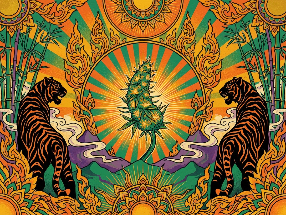 Thai Tiger Tail 1970s Counterculture Psychedelic Silkscreen Poster