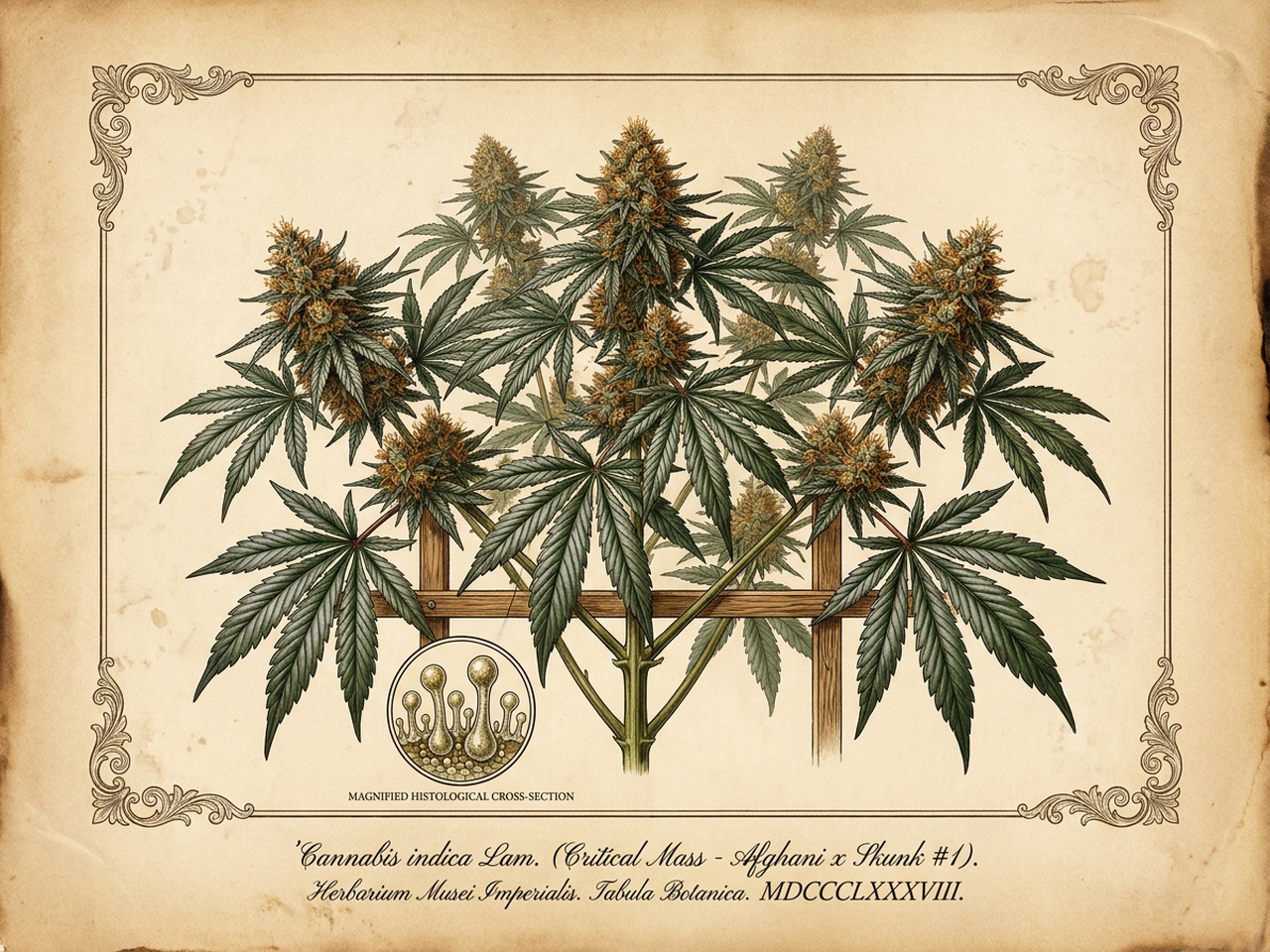 Cannabis indica Critical Mass Botanical Plate