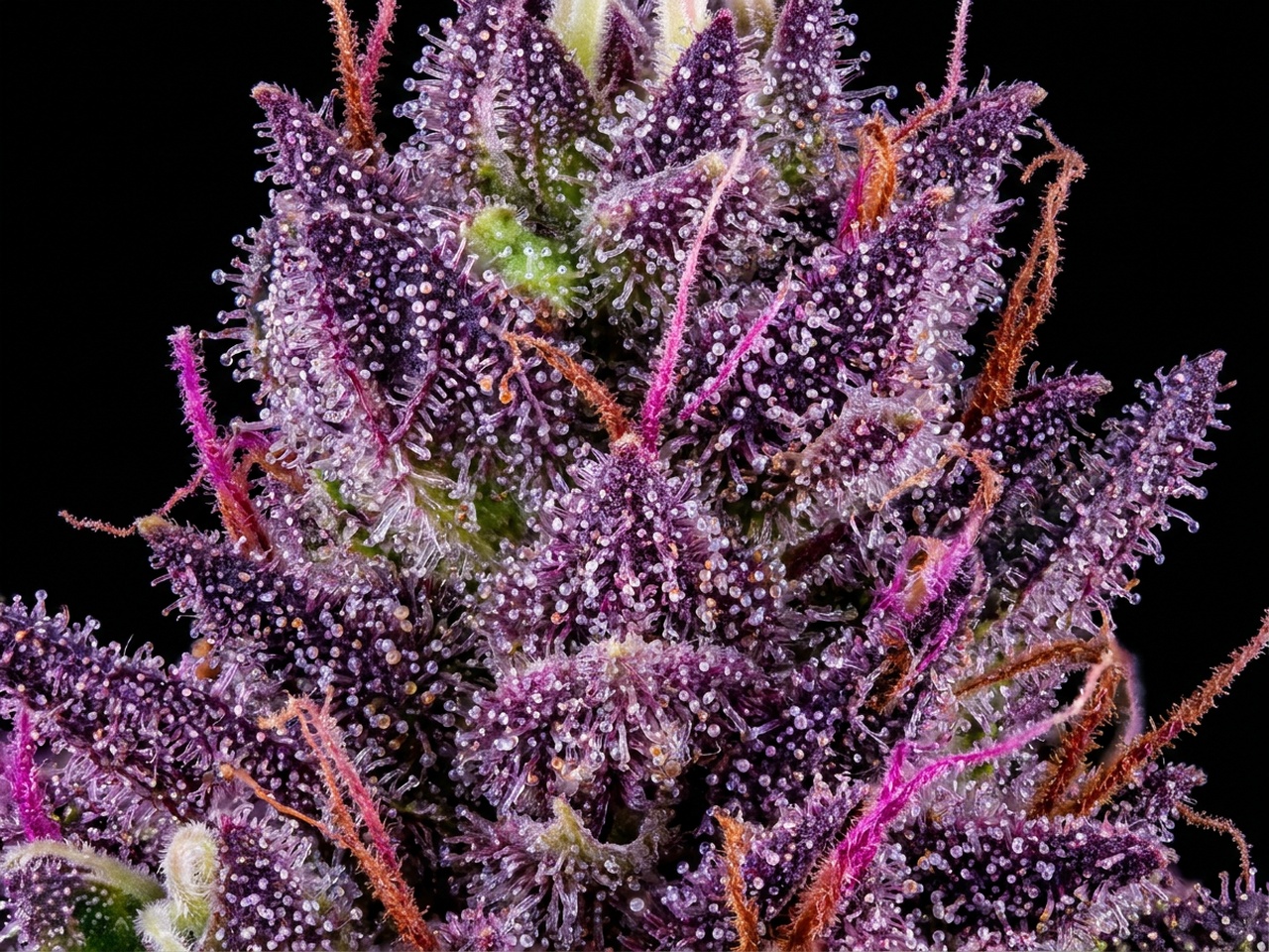 Macro Photomicrograph of Cured Durban Dew Glandular Trichome Resins and Calyxes