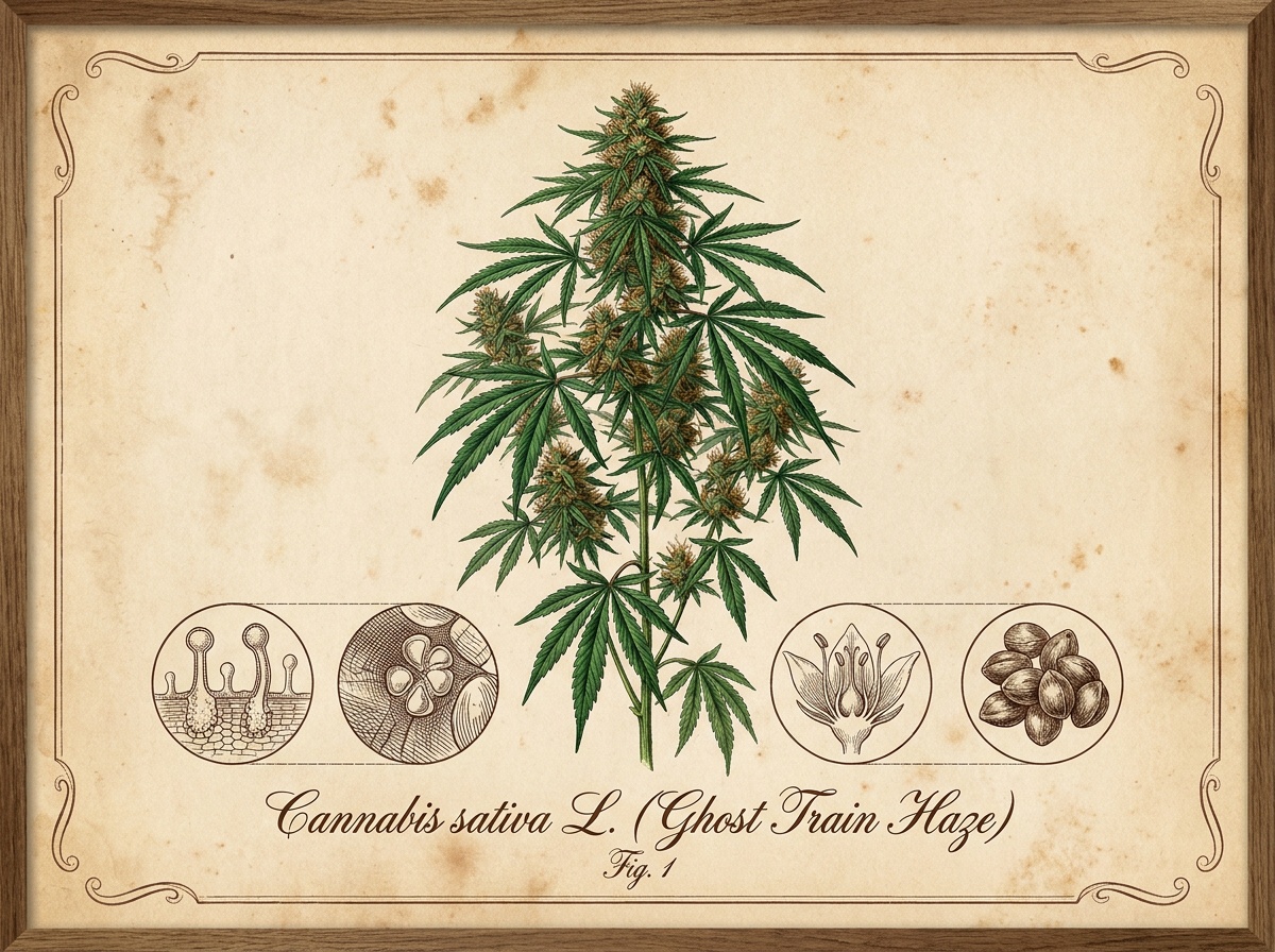 Cannabis sativa Ghost Train Haze #1 Botanical Taxonomic Plate