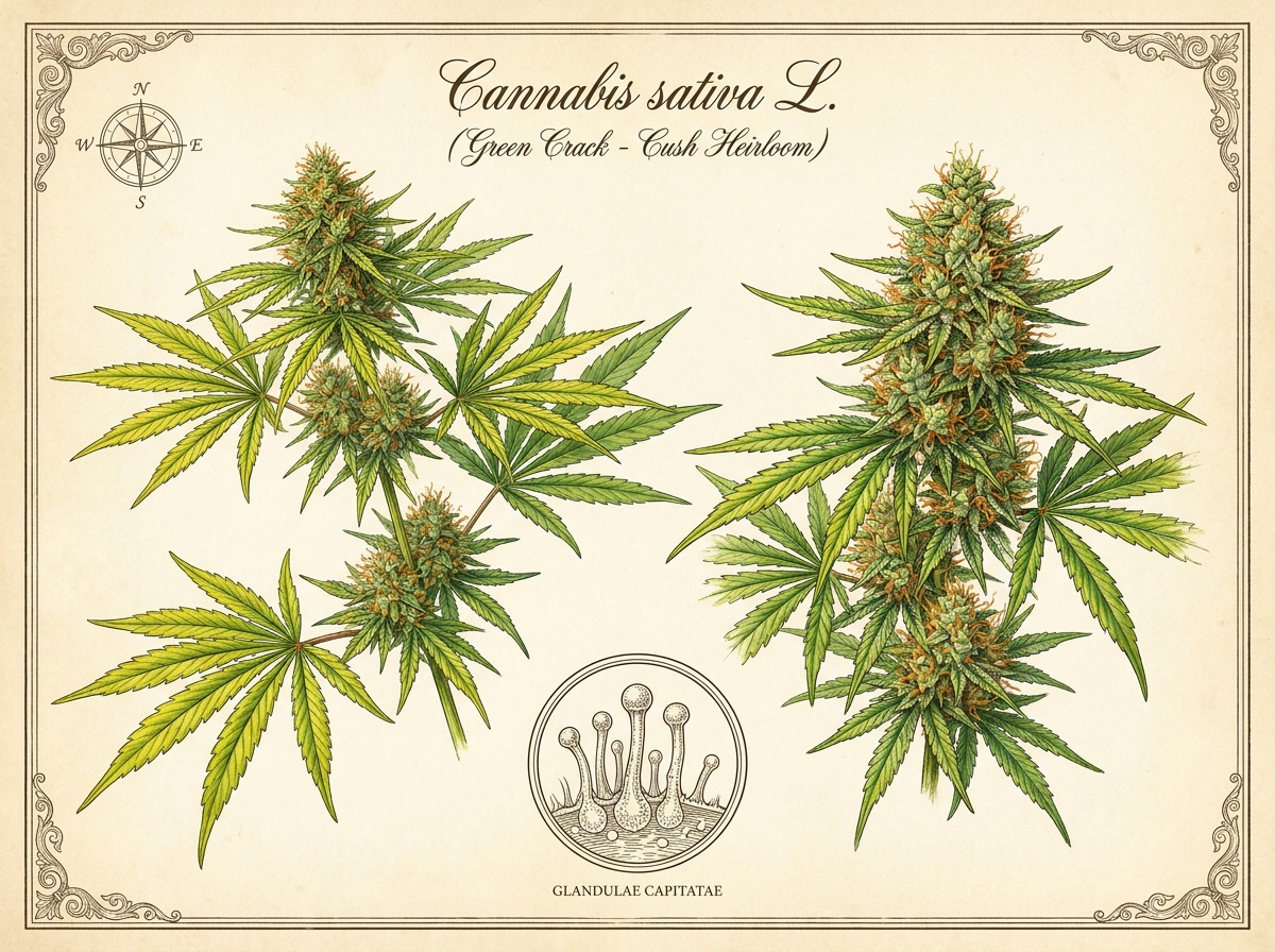 Cannabis sativa Green Crack Botanical Taxonomic Plate