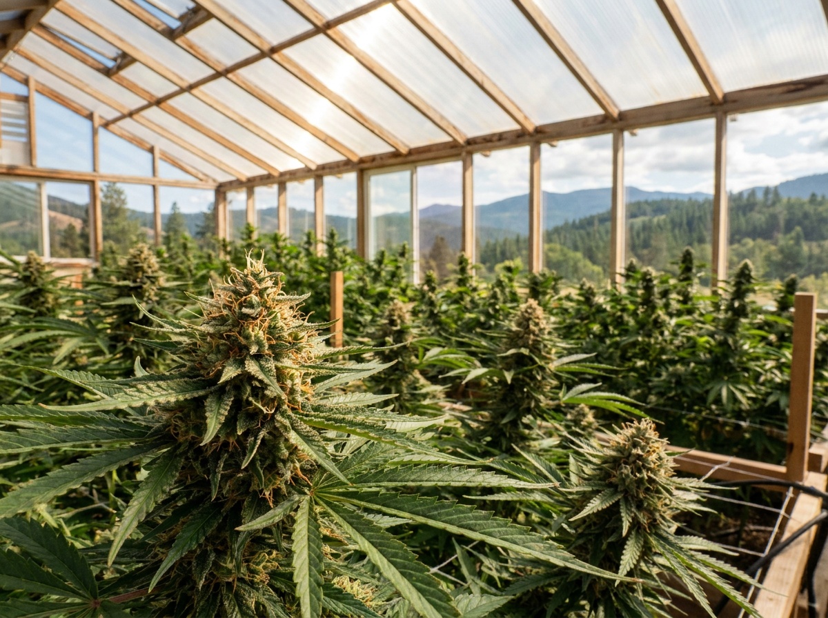Plate I: Commercial organic solar greenhouse canopy of flowering Harle-Tsu