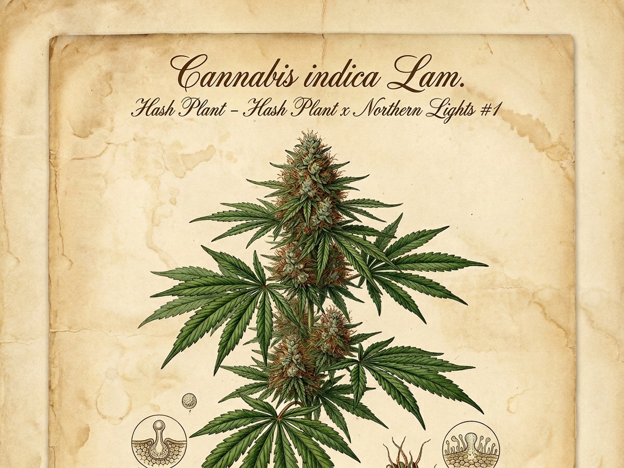 Cannabis indica Hash Plant Botanical Plate