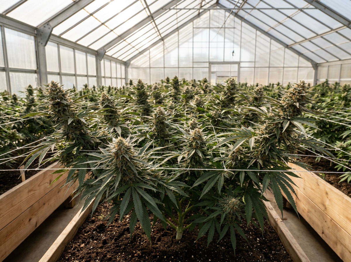 Plate I: Commercial canopy cultivation banner of mature flowering Jorge's Diamonds #1