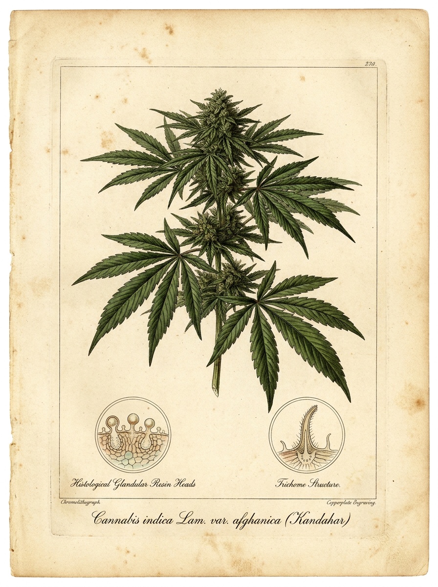 Kandahar Indica Botanical Plate - Cannabis indica Taxonomic Illustration
