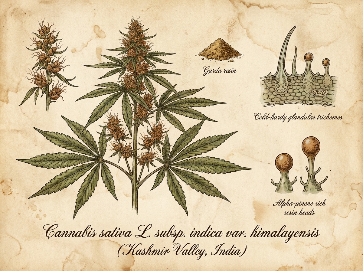 Botanical Chromolithograph Plate Cannabis sativa subsp indica var himalayensis Kashmiri Landrace