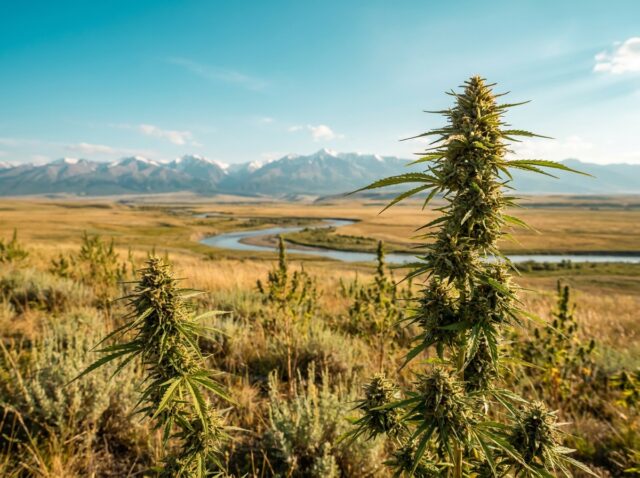 Wild Cannabis ruderalis flourishing in the Chuy Valley of Kazakhstan