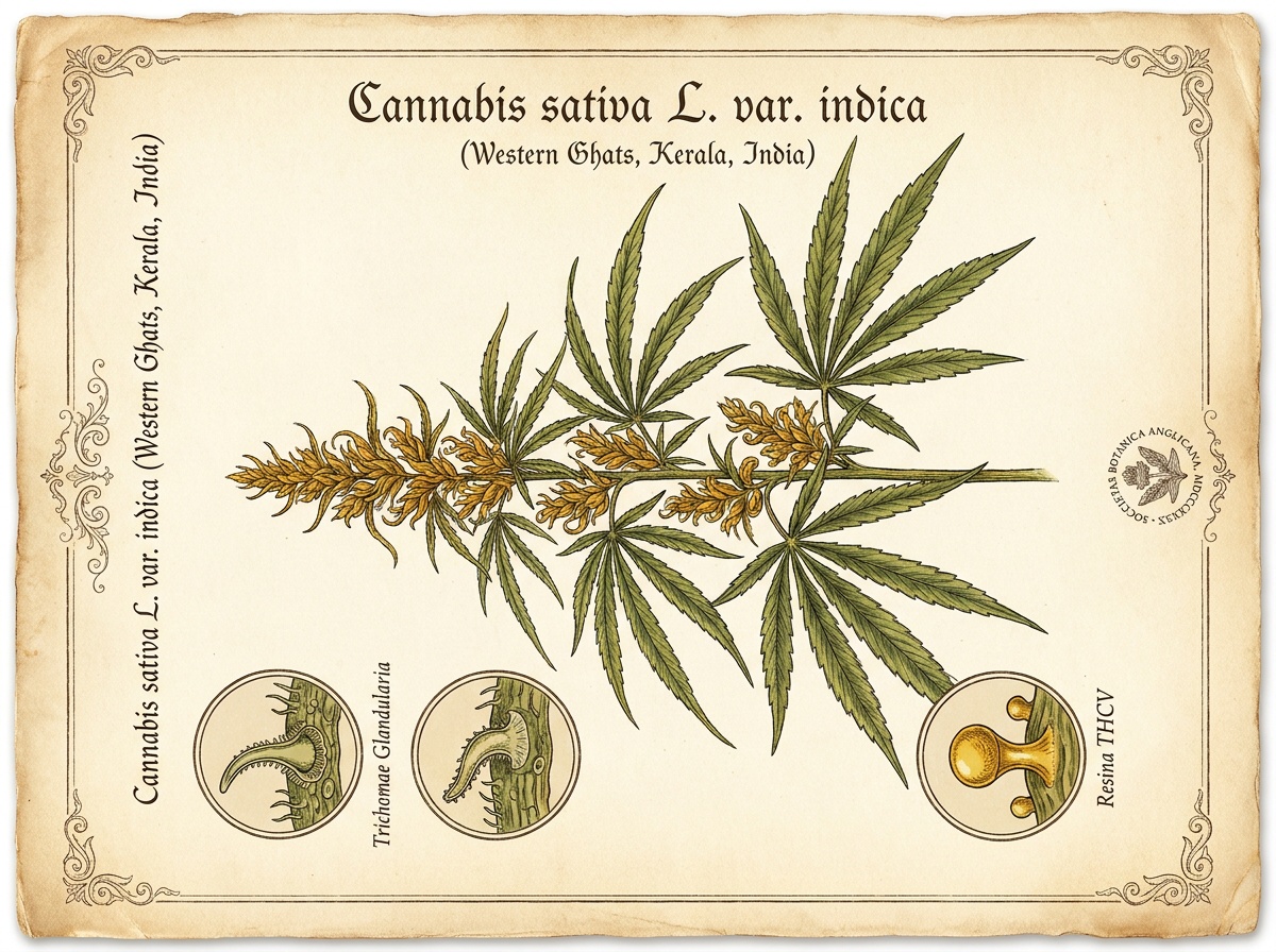 Cannabis Sativa var Indica Botanical Taxonomic Plate Kerala Gold
