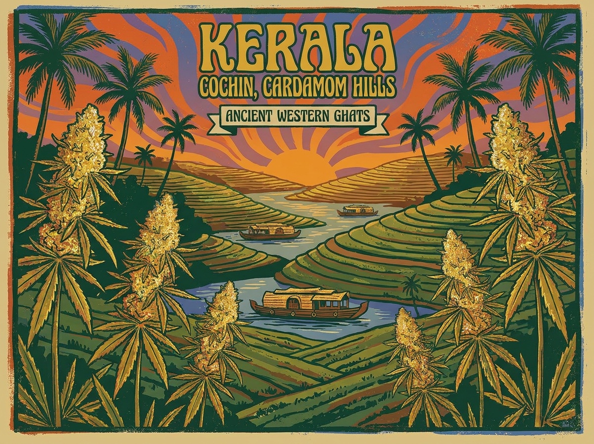 Kerala Gold Vintage Silkscreen Heritage Poster Idukki Western Ghats