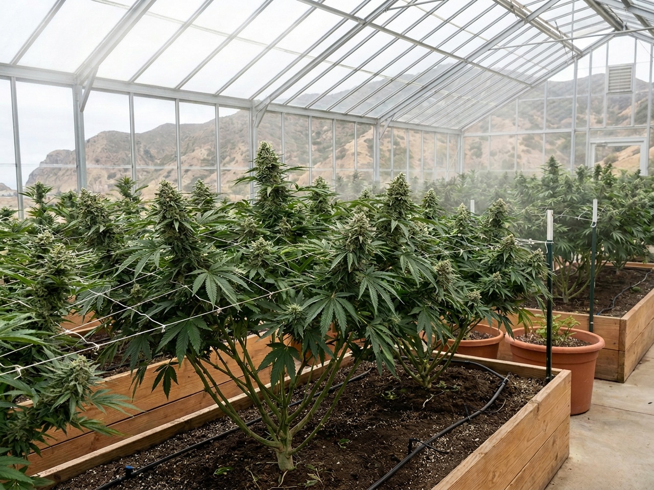 Plate I: Commercial greenhouse cultivation banner of mature flowering Kosher Kush canopy