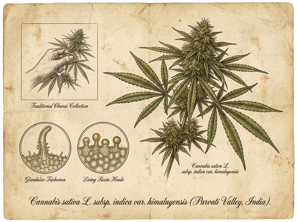 Cannabis Sativa var Himalayensis Botanical Taxonomic Plate Malana Cream