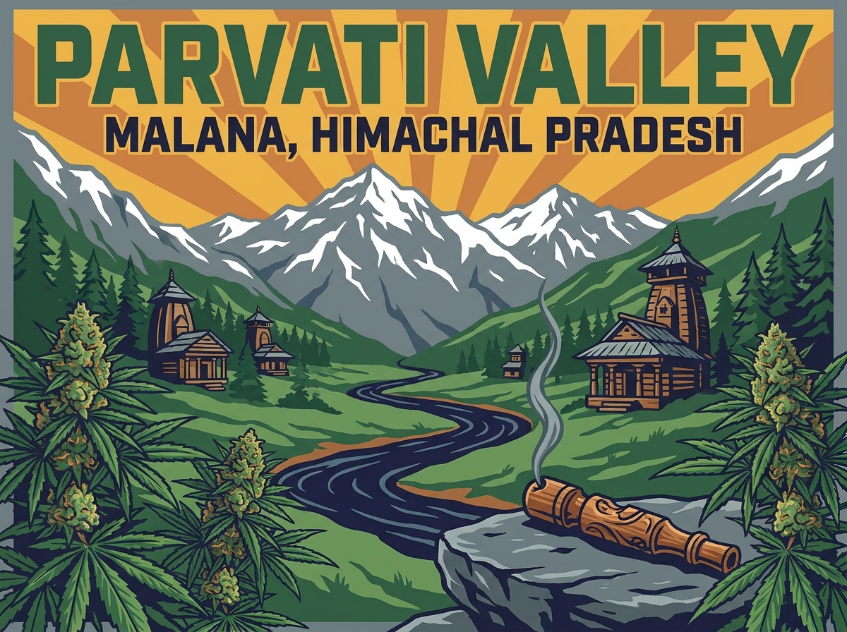 Malana Cream Vintage Silkscreen Heritage Poster Parvati Valley