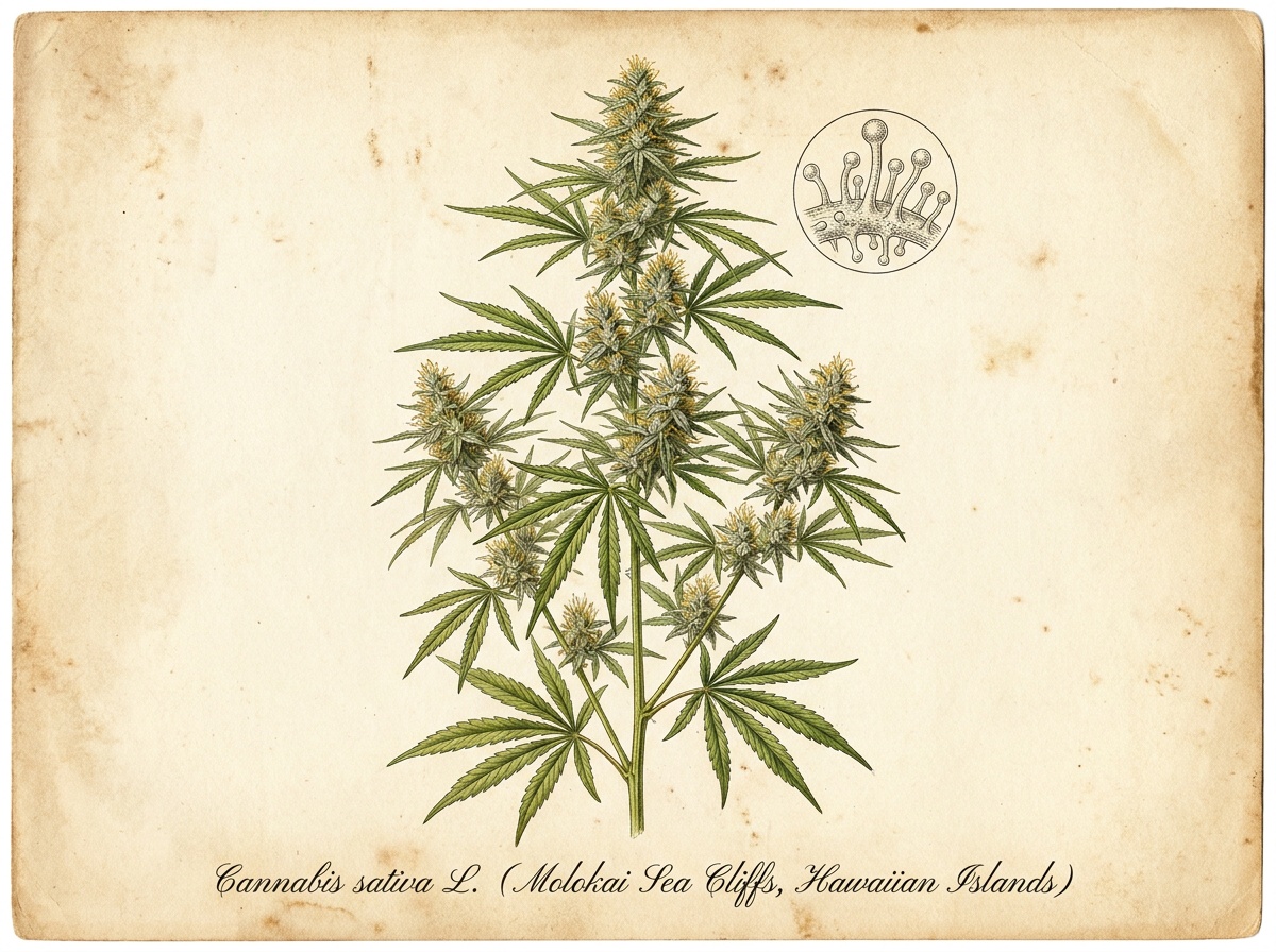Cannabis sativa L. Molokai Frost Botanical Plate