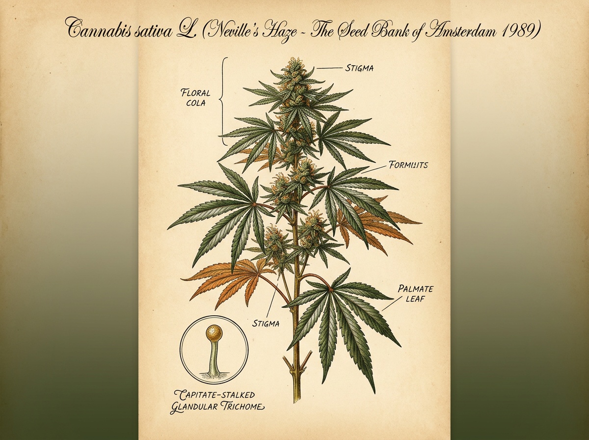 Cannabis sativa Neville's Haze Botanical Taxonomic Plate