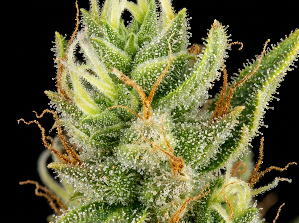 Cannabis sativa Original Haze floral calyx macrocalyx photography displaying glandular trichomes