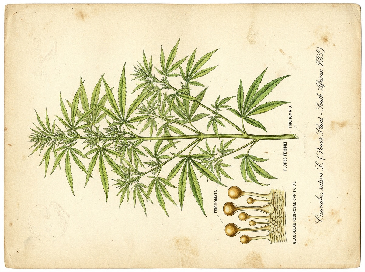 Cannabis Sativa L. Power Plant Botanical Taxonomic Plate