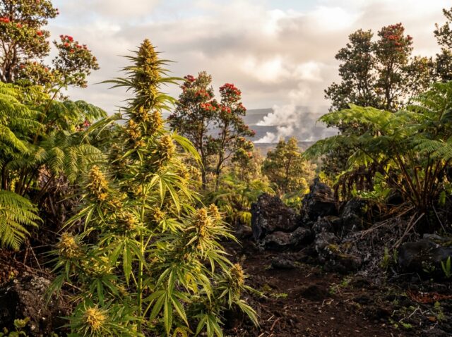 Cannabis sativa x indica Puna Budder Hawaiian Heirloom in Puna Rainforest