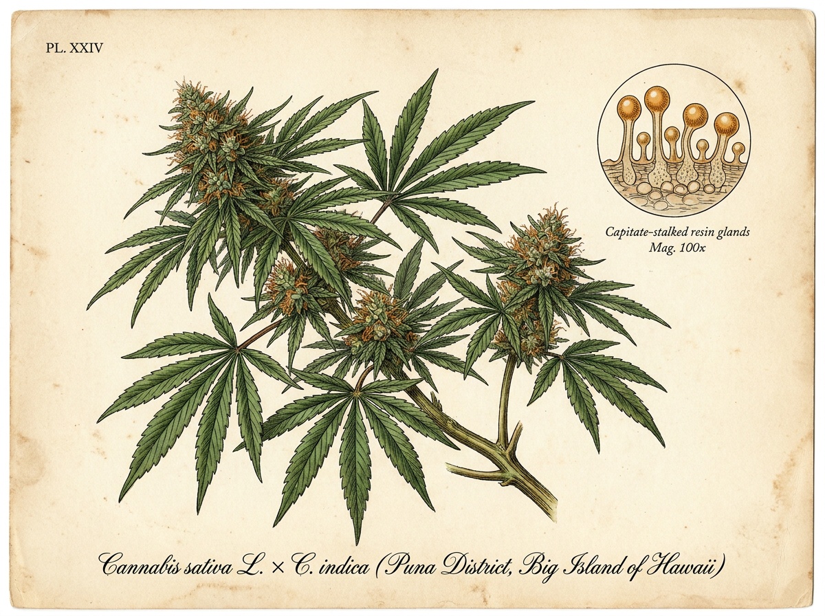 Cannabis sativa L. x Cannabis indica Puna Budder Botanical Plate