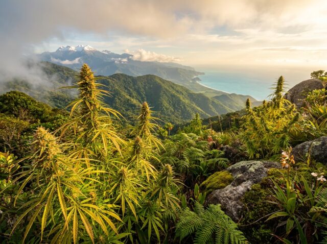 Cannabis sativa Santa Marta Colombian Gold flourishing on the Sierra Nevada de Santa Marta mountain slopes