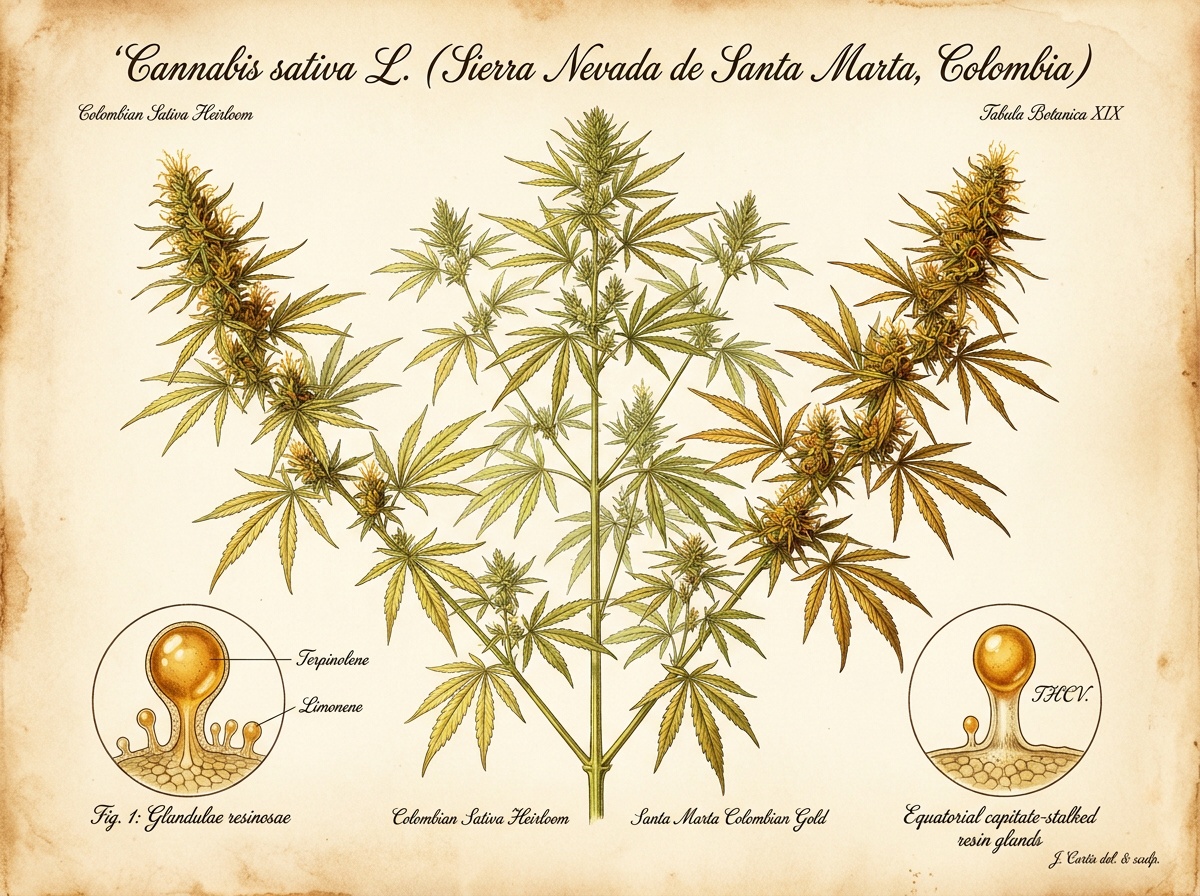 Cannabis sativa Santa Marta Colombian Gold Botanical Plate