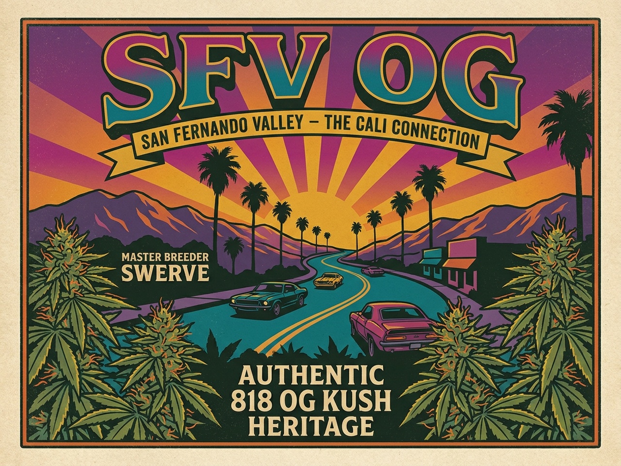 Vintage counterculture silkscreen poster art celebrating SFV OG and San Fernando Valley Cali Connection heritage