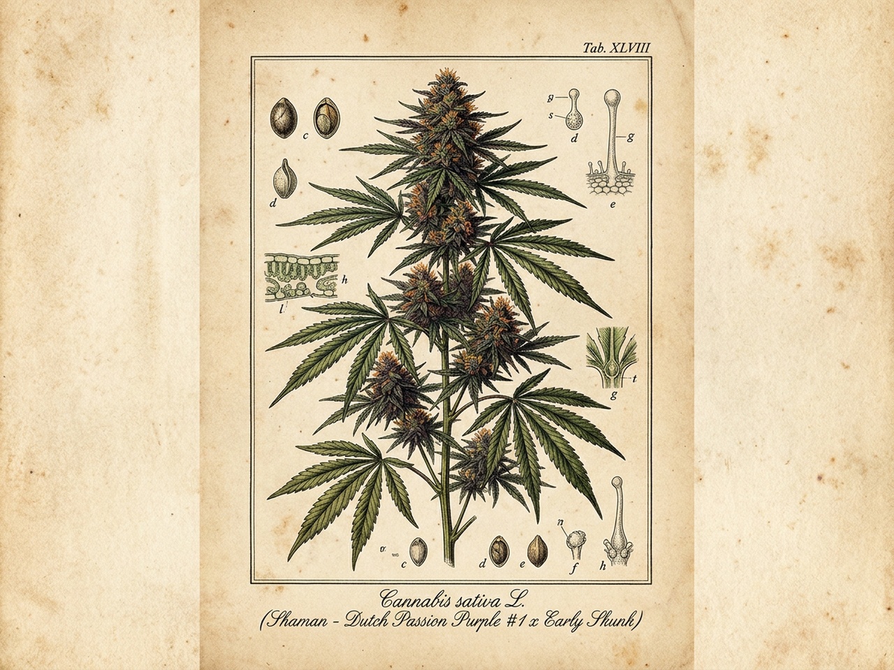 Cannabis Sativa Shaman Botanical Taxonomic Illustration