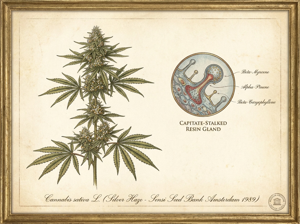 Cannabis sativa Silver Haze Botanical Taxonomic Plate