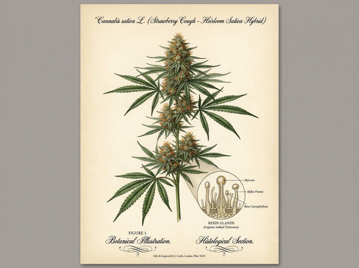 Cannabis sativa Strawberry Cough Botanical Taxonomic Plate