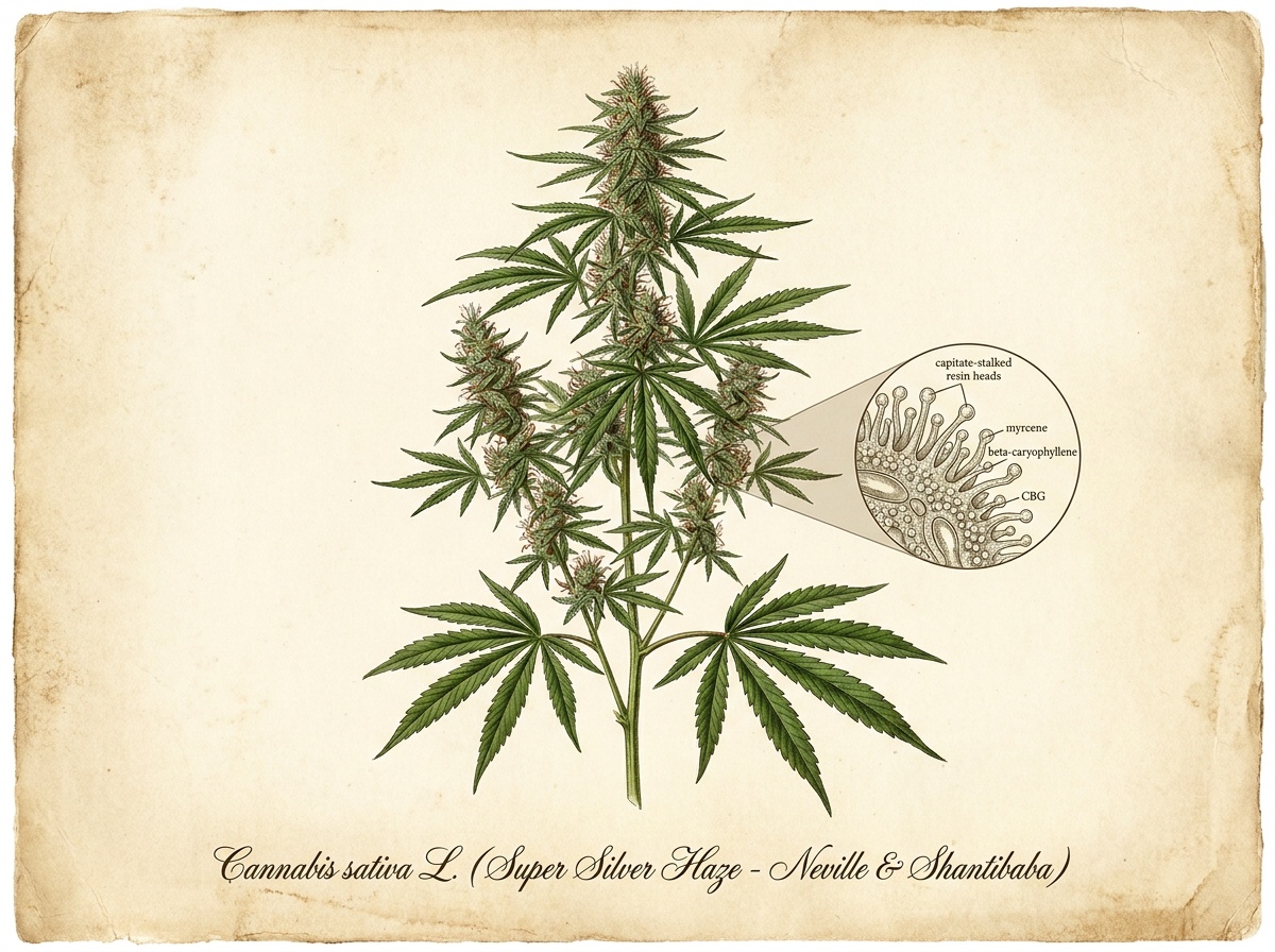 Cannabis sativa Super Silver Haze Botanical Taxonomic Plate