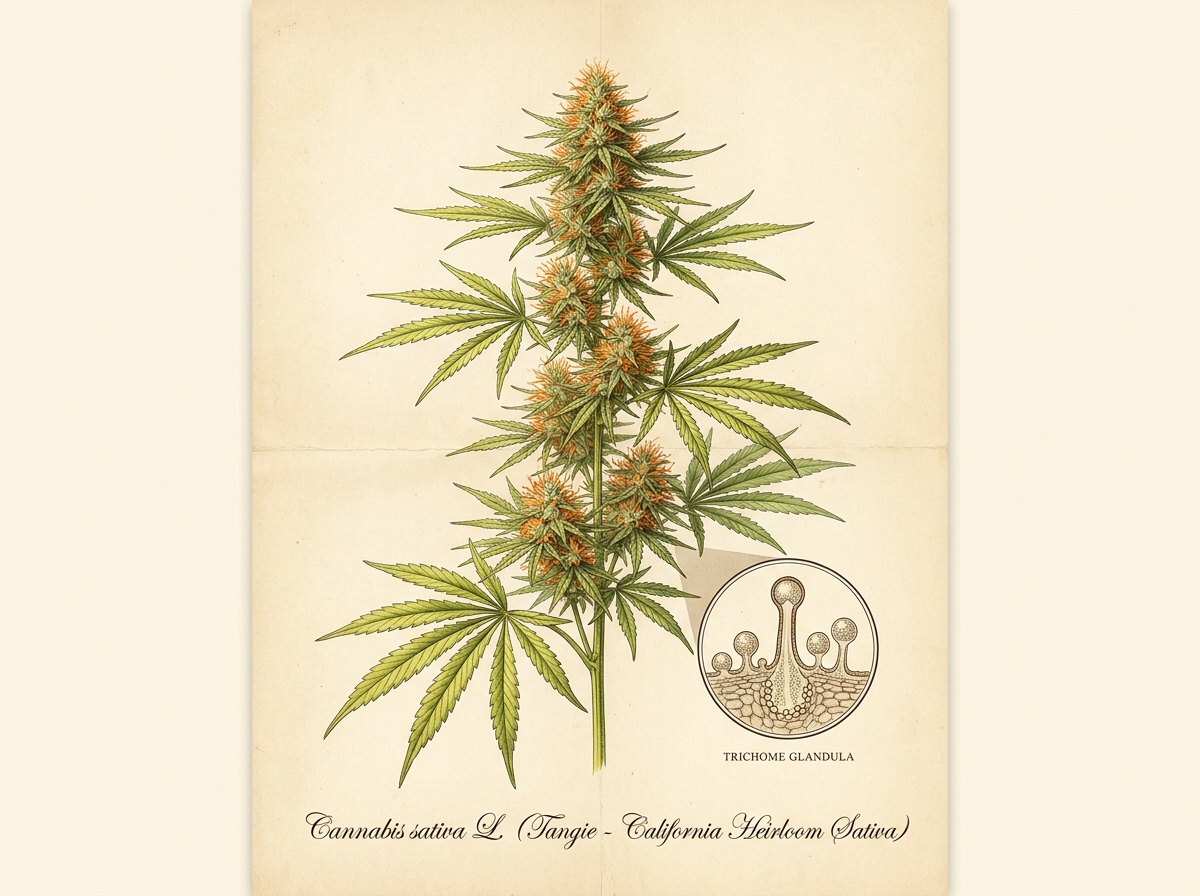 Cannabis sativa Tangie Botanical Taxonomic Plate