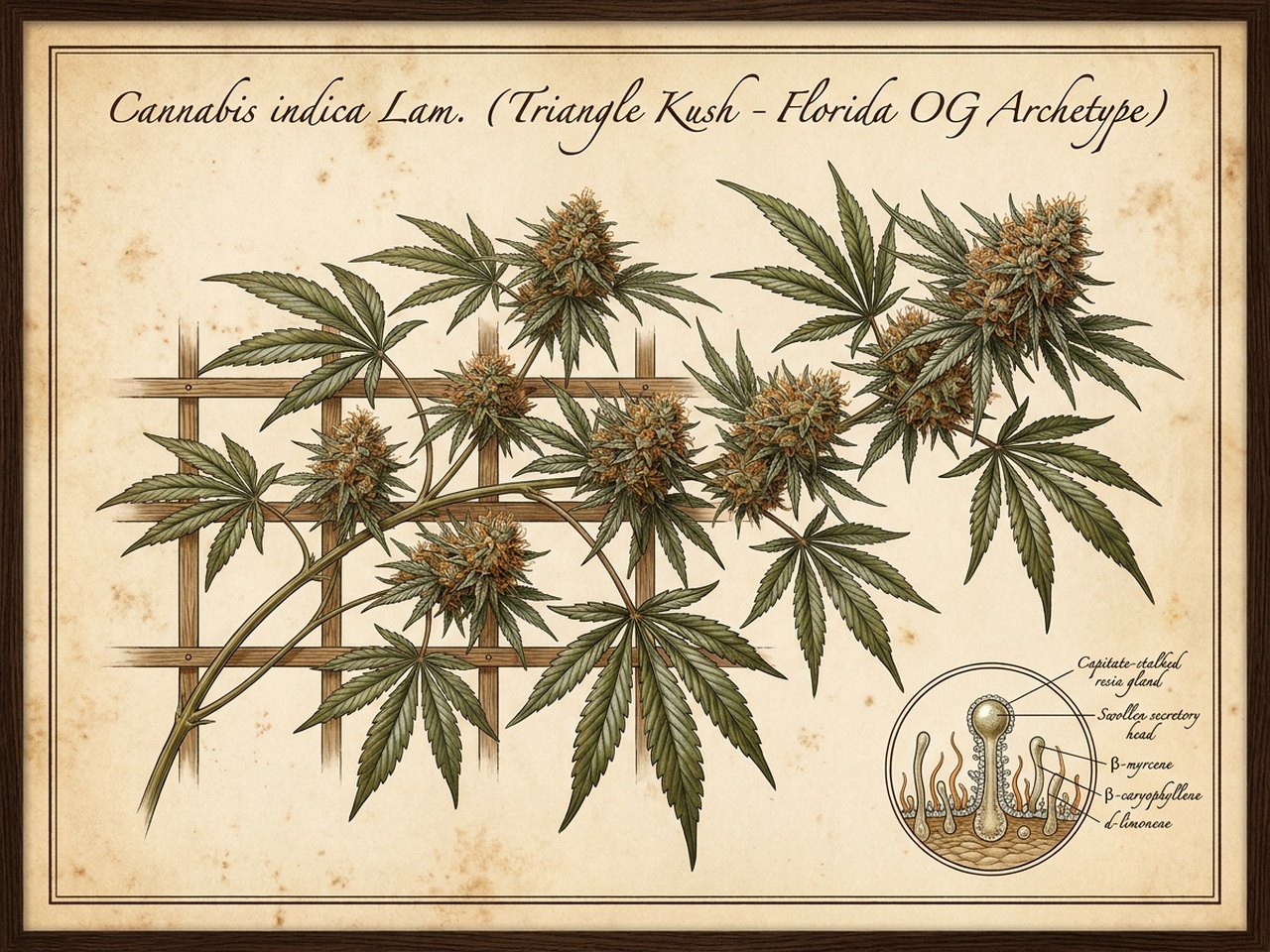 Cannabis indica Triangle Kush Botanical Taxonomic Chromolithograph Plate